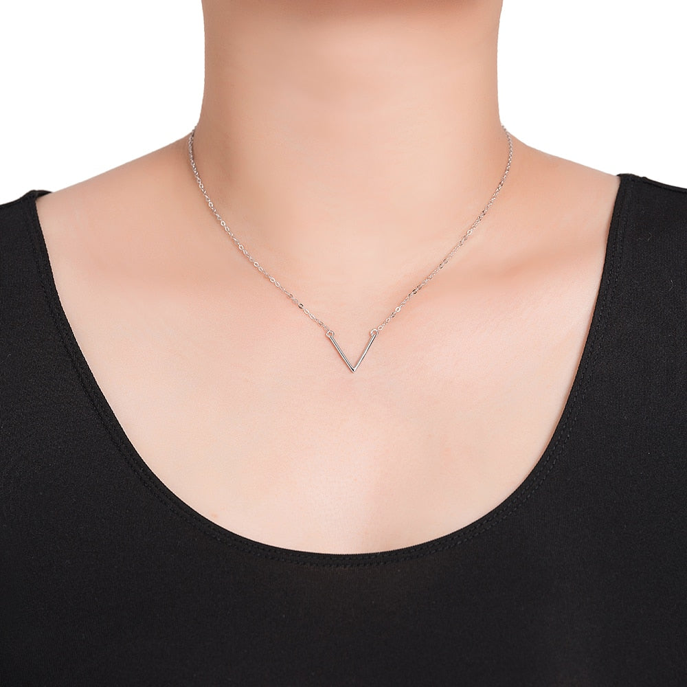 V Shaped Sterling Silver Necklace 