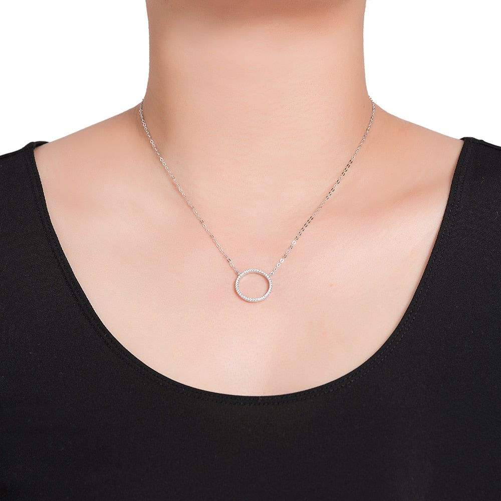 Circle with Cubic Zircon Sterling Silver Necklace