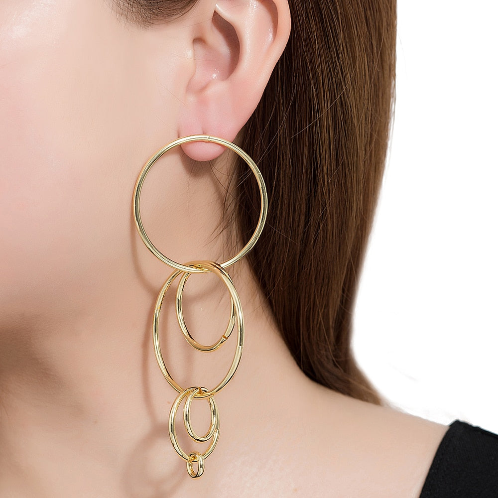 Gold Plated Dangly Multi Circle Earrings