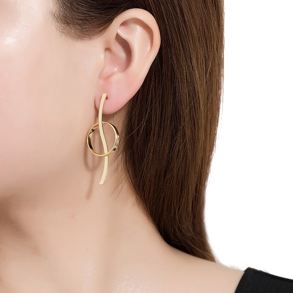 Gold Plated Circle with Line Earrings