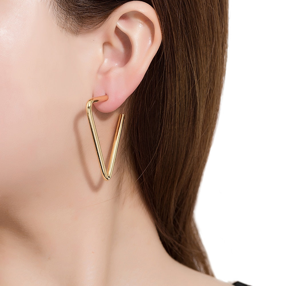 Gold Plated Small Triangle Hoop Earrings