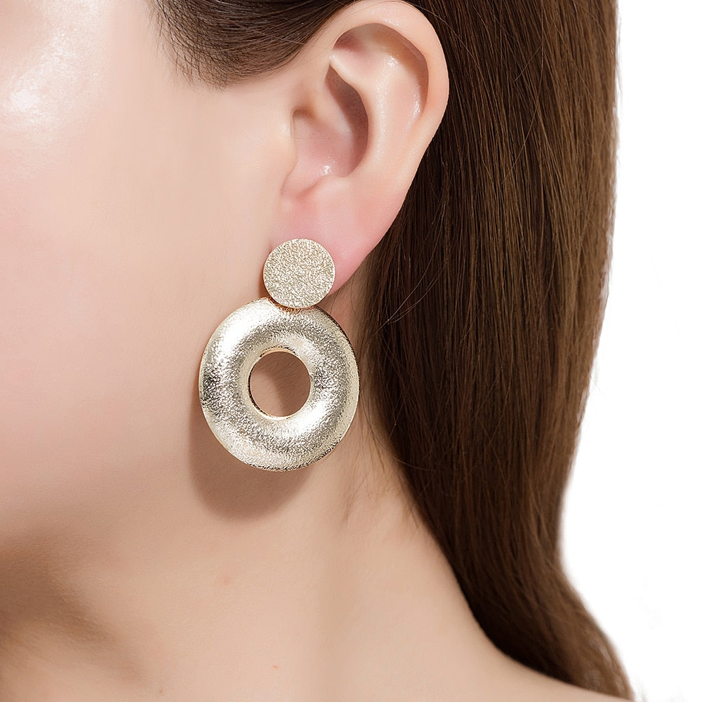 Gold Plated Textured Circle Earrings