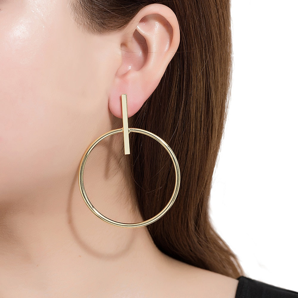 Gold Plated Circle Drop Earrings