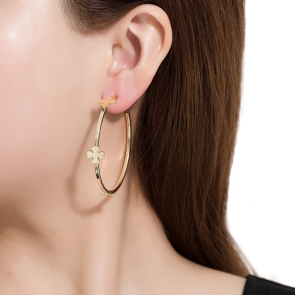 Gold Plated Clover Hoop Earrings