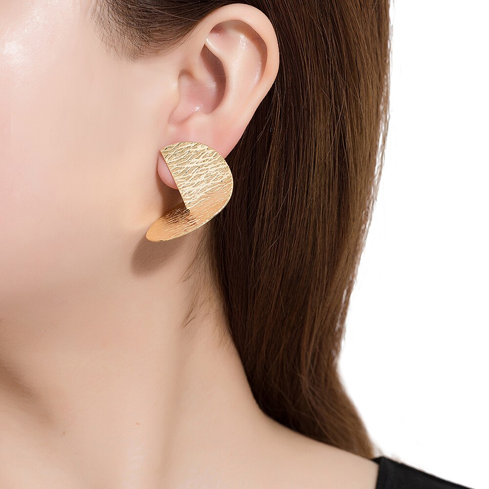Gold Plated Textured Statement Earrings