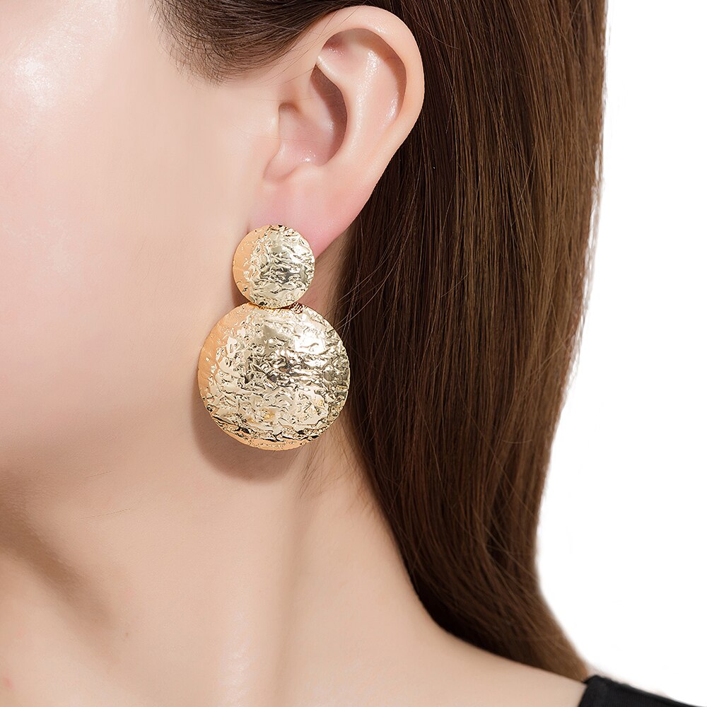 Gold Plated Textured Double Disc Earrings