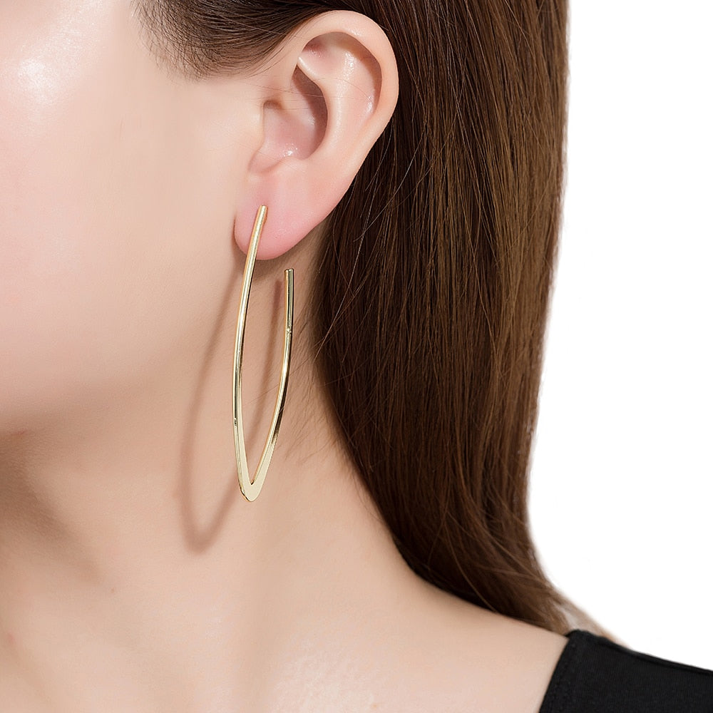 Gold Plated Big Ovate Hoop Earrings