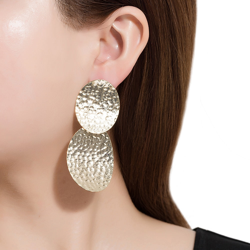 Gold Plated Hammered Double Circle Earrings