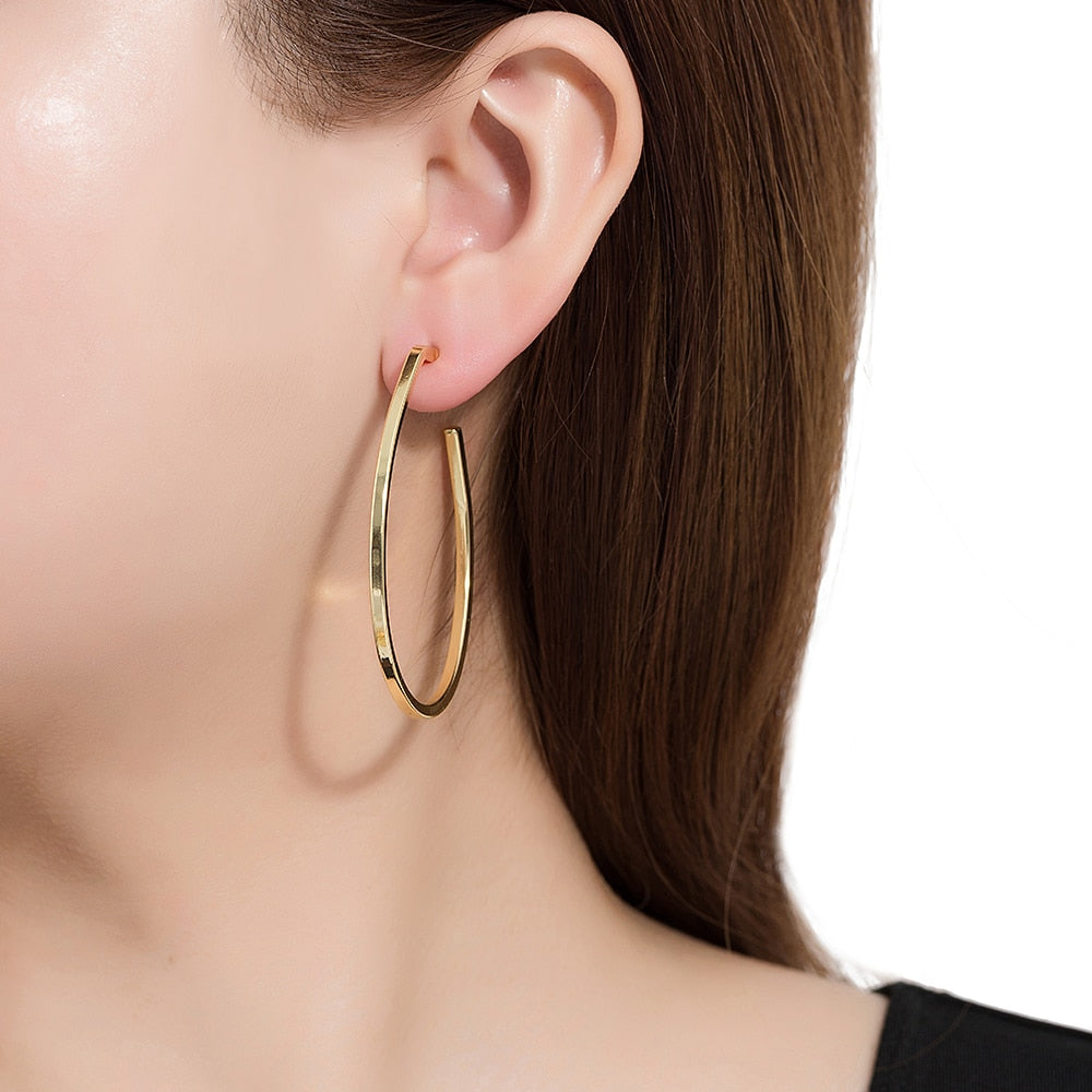 Ovate Hoop Earrings in Gold Plated