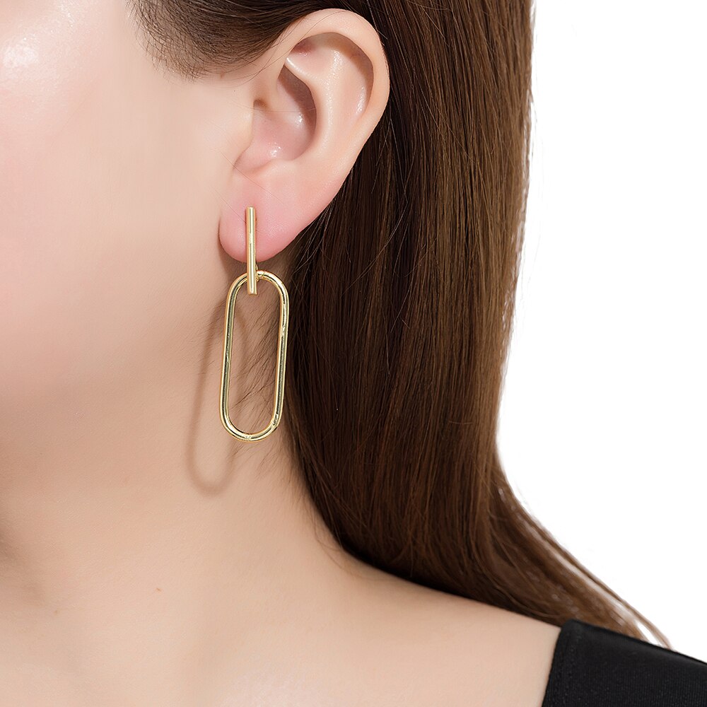 Gold Plated Dangly Oval Earrings
