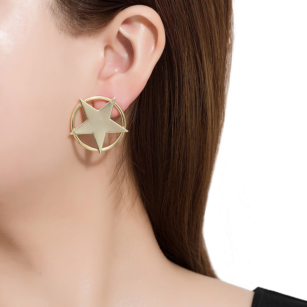 Gold Plated Star in Circle Earrings