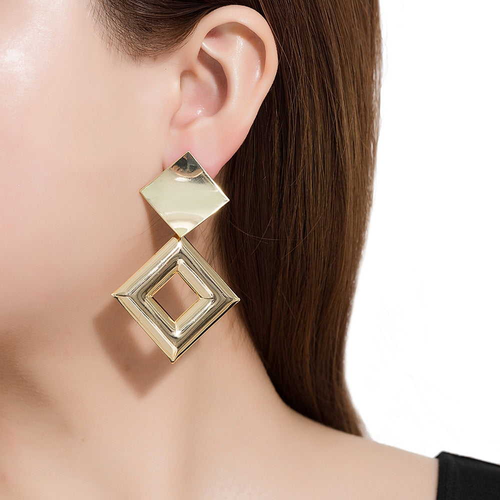 Gold Plated Double Square Earrings