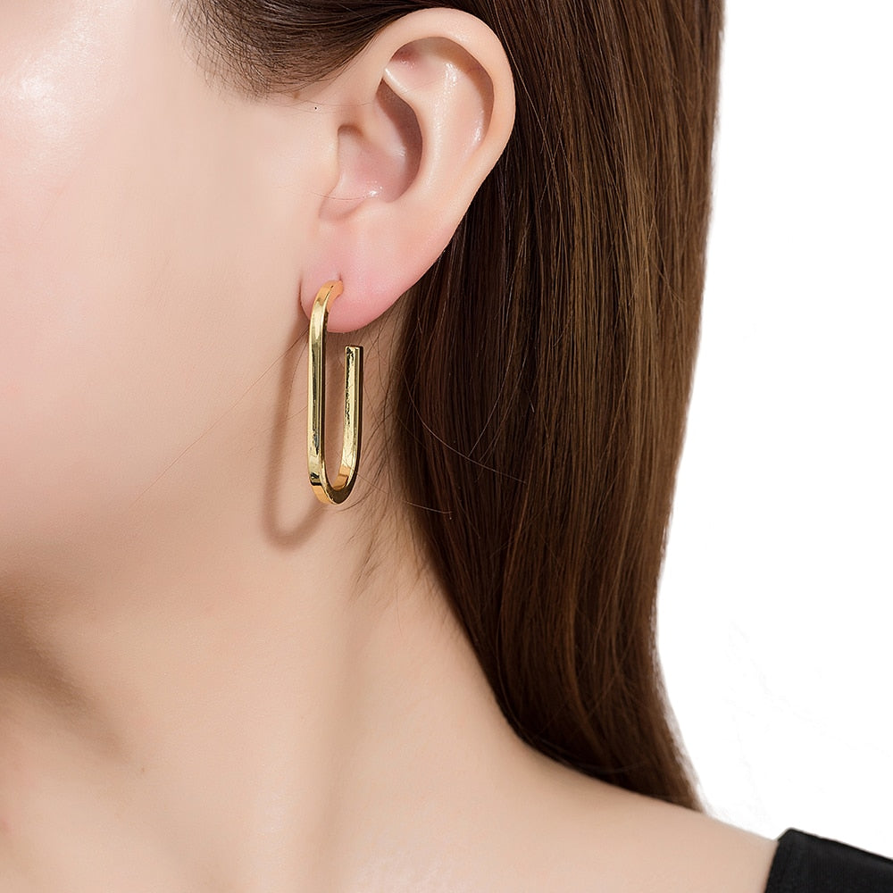 Gold Plated Medium Ovate Hoop Earrings