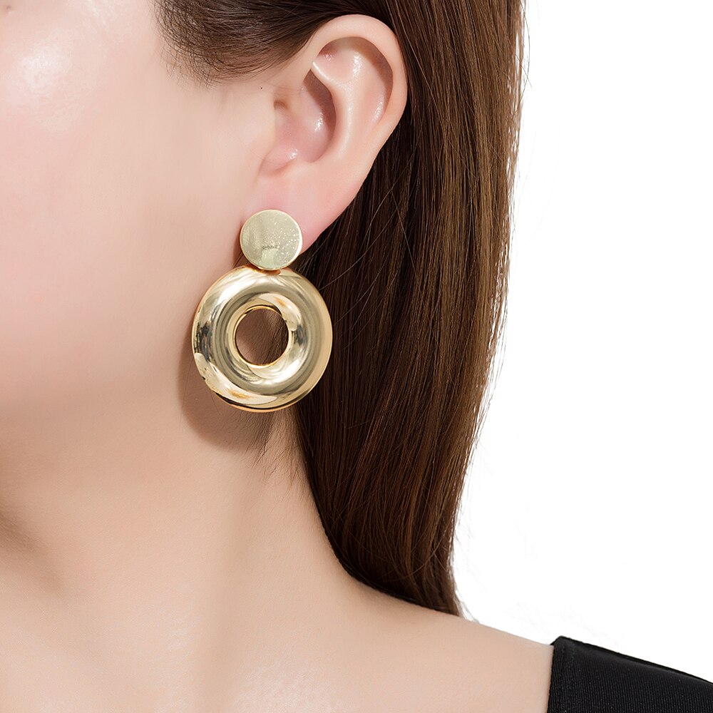 Gold Plated Bold Double Circle Earrings