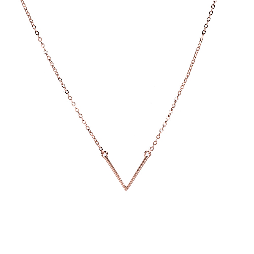  Rose V Shaped Sterling Silver Necklace