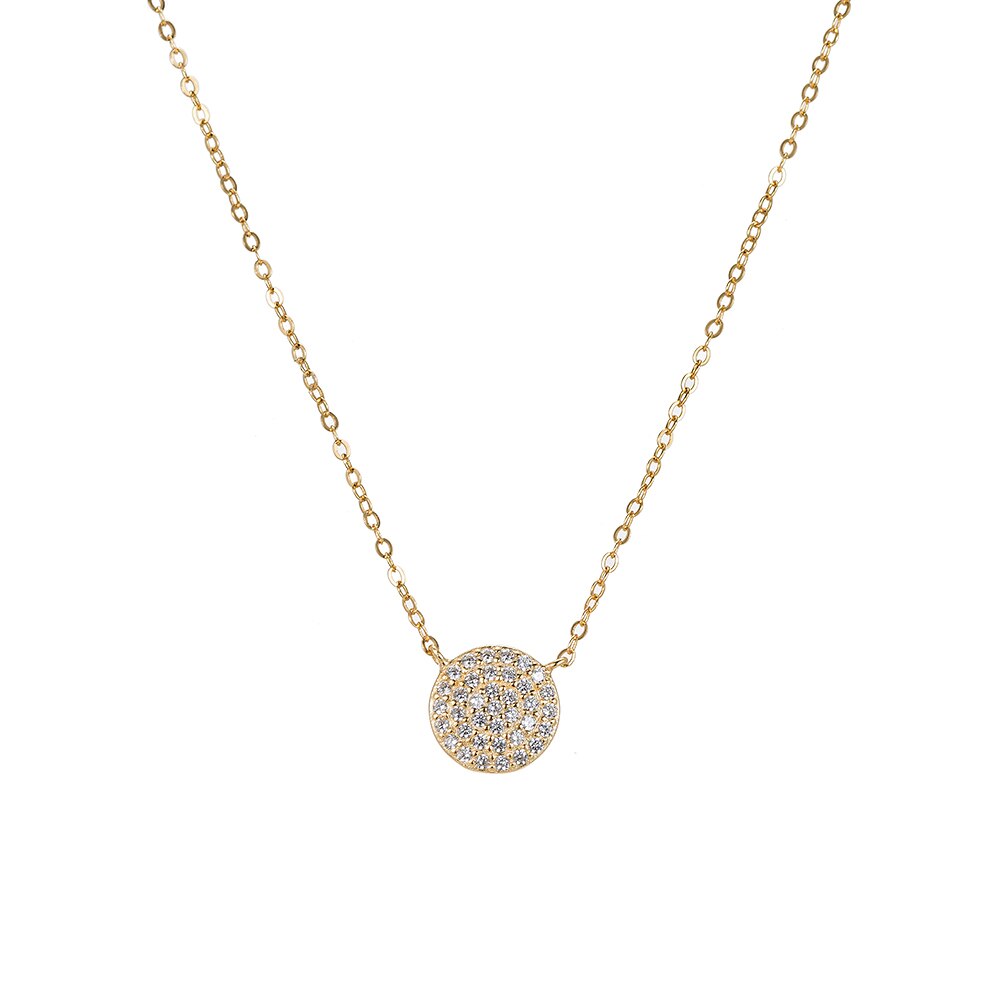 Zirconia Disc Sterling Silver Necklace Gold