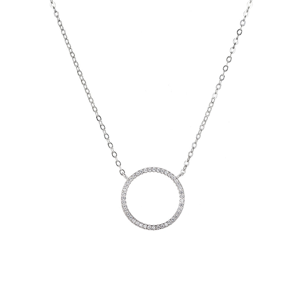Circle with Cubic Zircon Sterling Silver Necklace