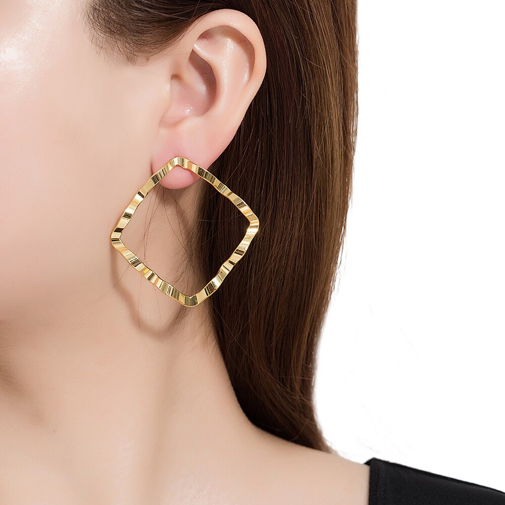 Gold Plated Wavy Square Earrings