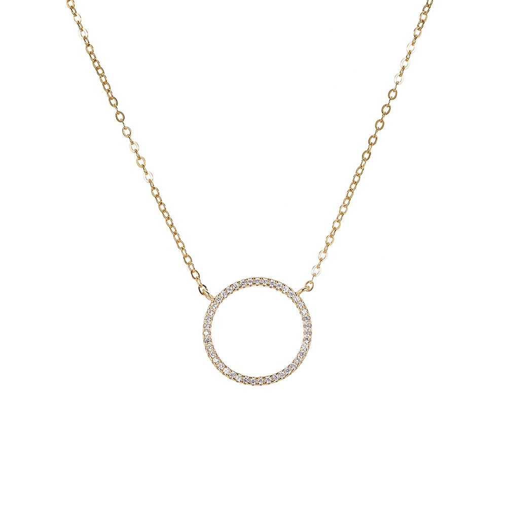Circle with Cubic Zircon Sterling Silver Necklace Gold