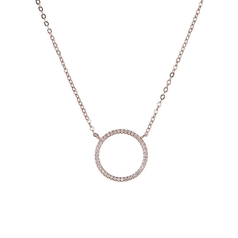 Circle with Cubic Zircon Sterling Silver Necklace Bronze