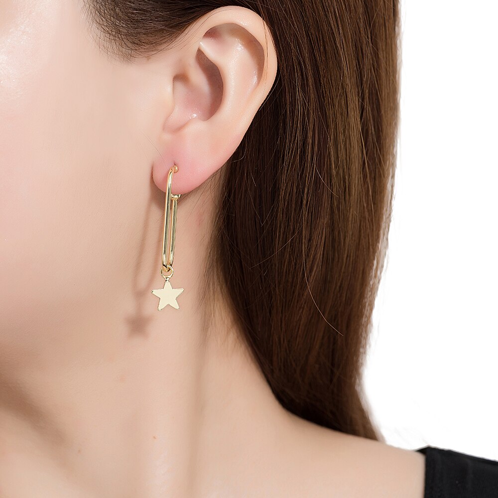 Gold Plated Star Charm Ovate Earrings