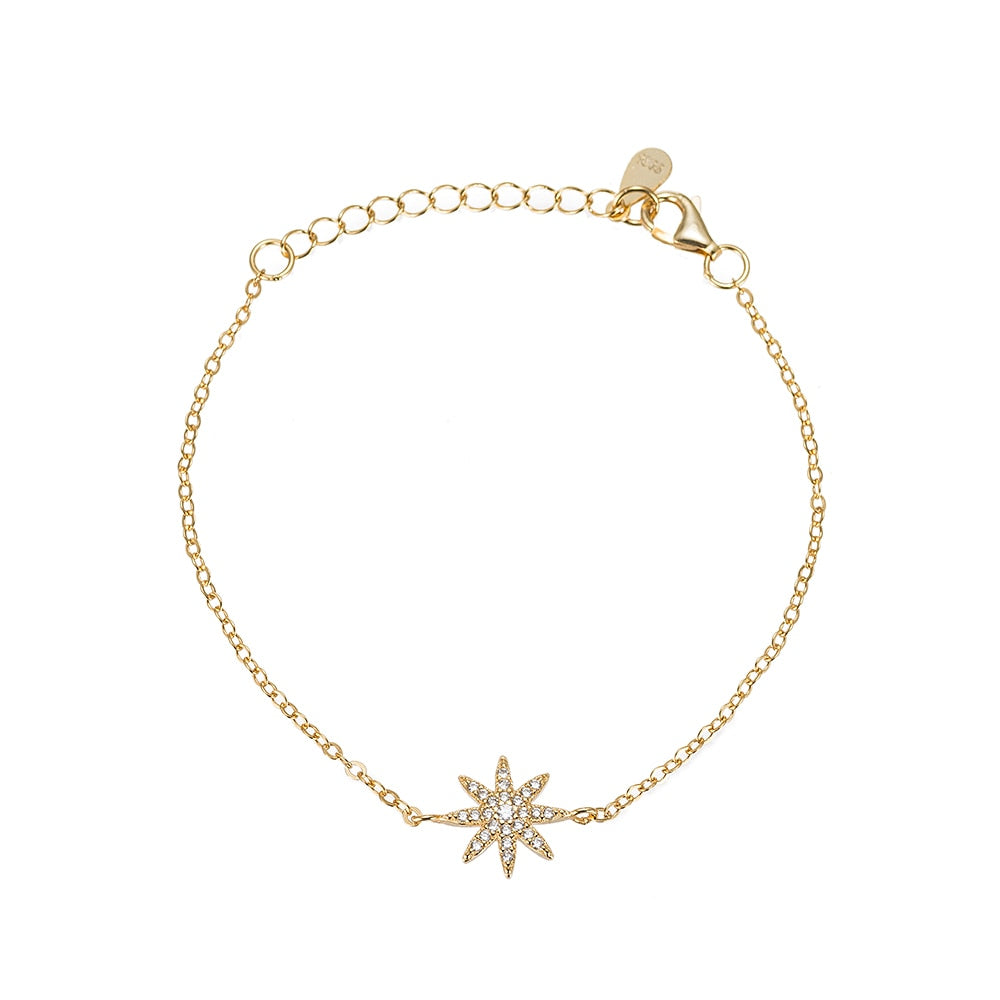 Yellow Gold Octagram Sterling Silver Bracelet 