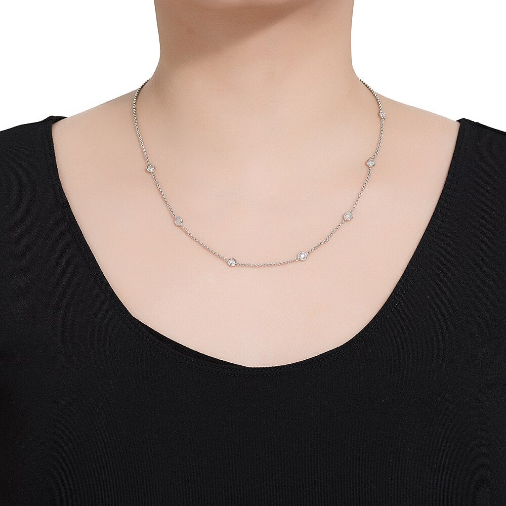 Stainless Steel Multi CZ Chain Necklace
