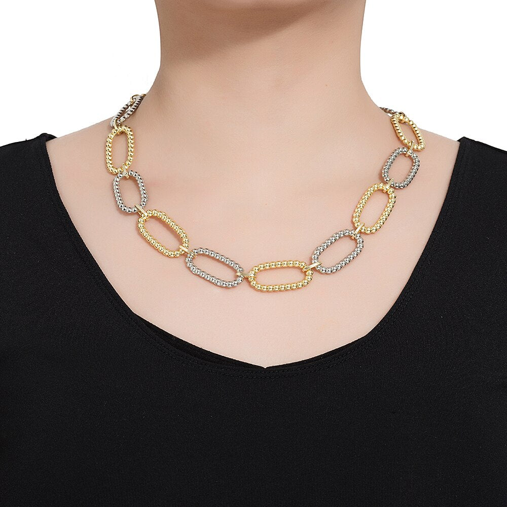 Stainless Steel Two Colour Ovate Chain Necklace