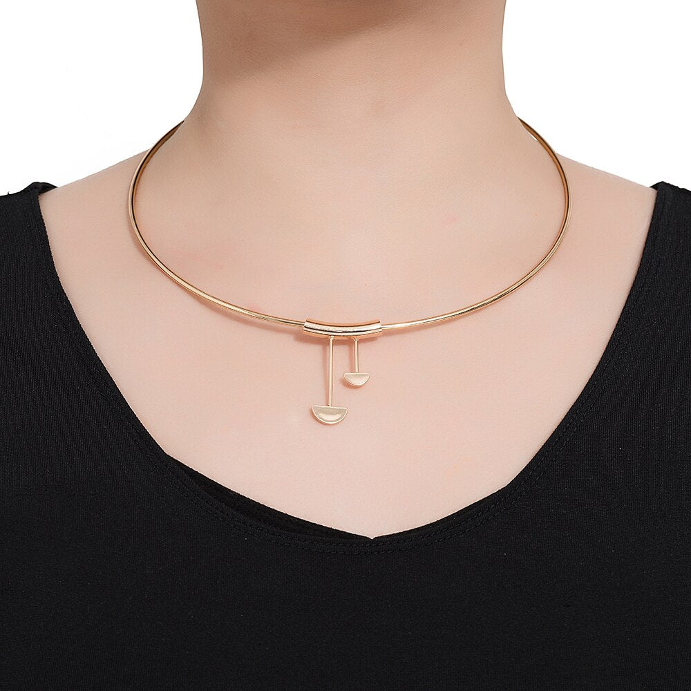 Stainless Steel Gold Plated Futuristic Choker Necklace