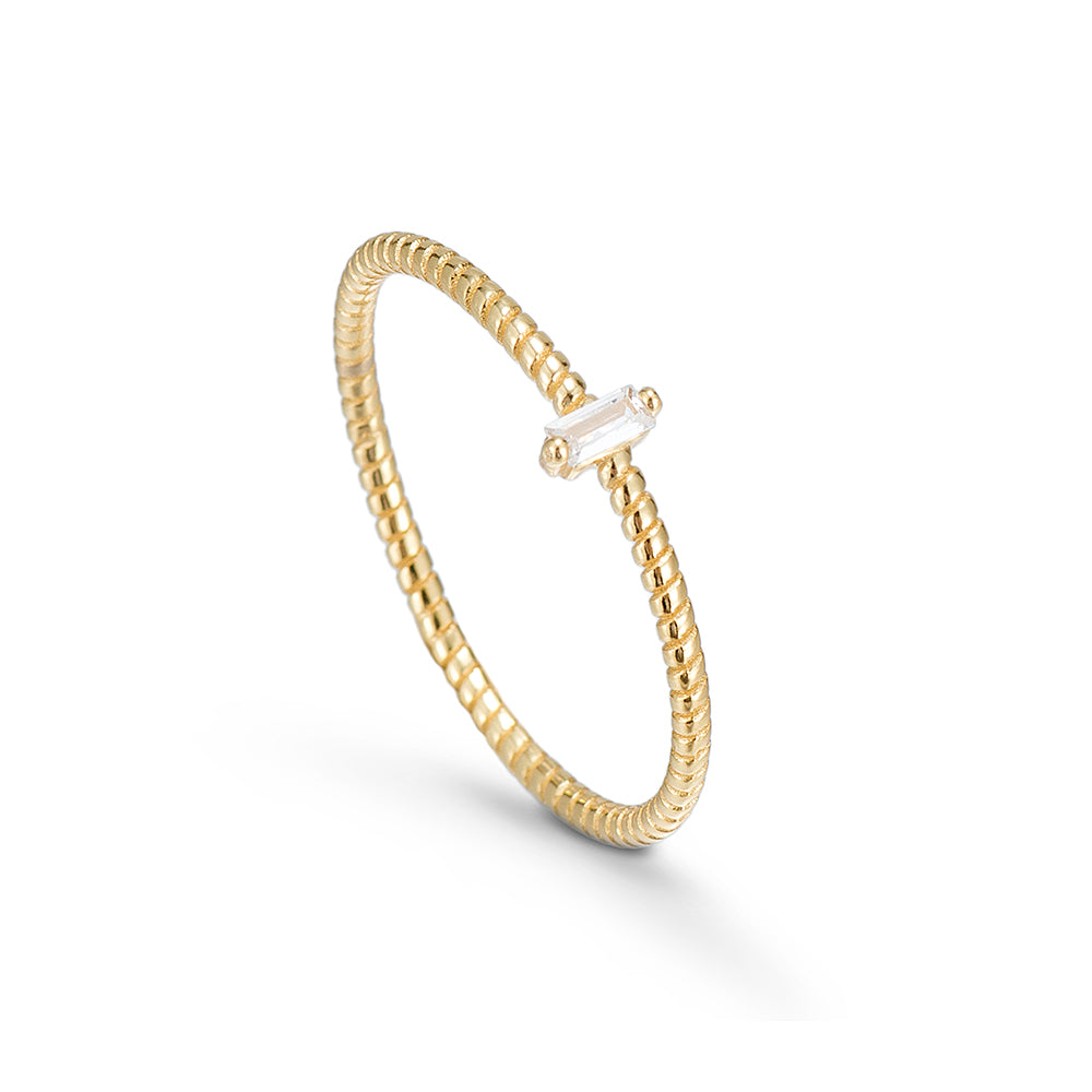Sterling Textured Single Baguette Ring