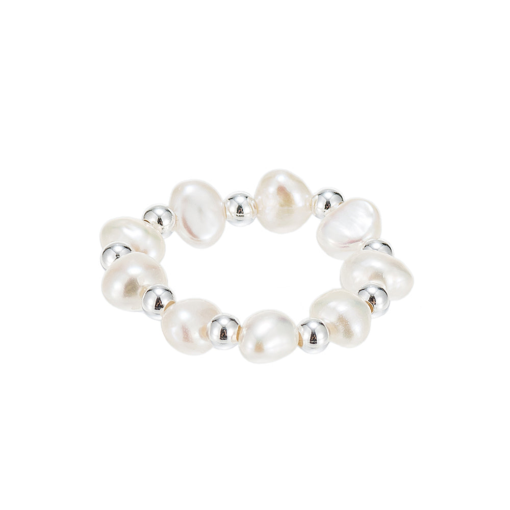 Covent Garden Adjustable Freshwater Pearl and Silver Bead Ring