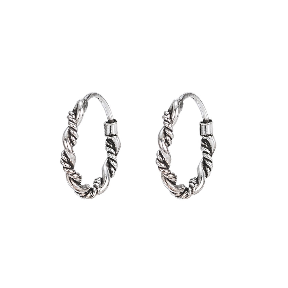 Sterling Silver Small Oxidized Hoop Earrings
