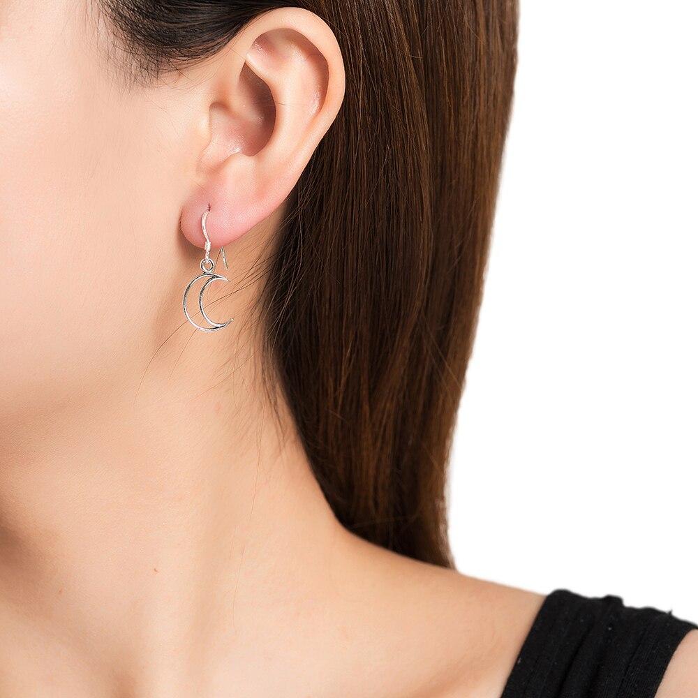 Silver Small Dangly Crescent  Moon Earrings