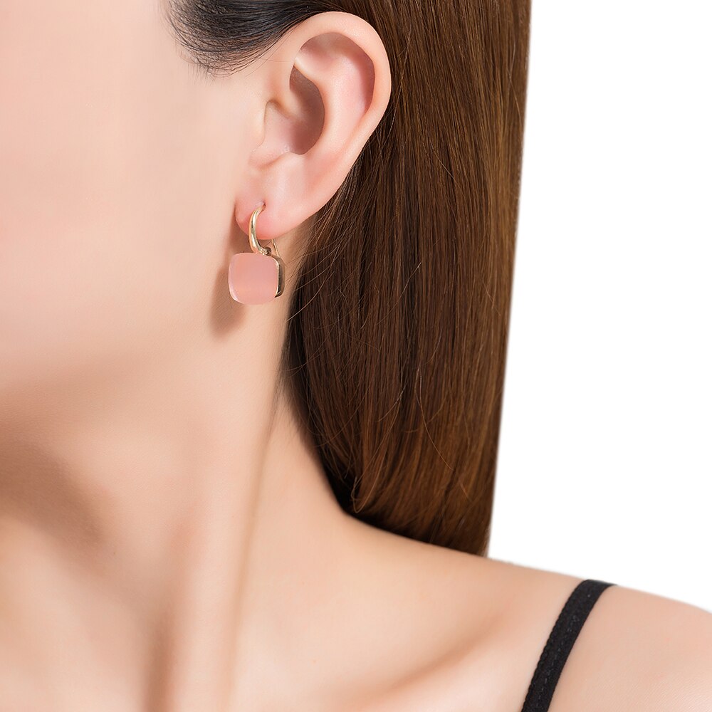 Gold Plated Dangly Gemstone Earrings Model