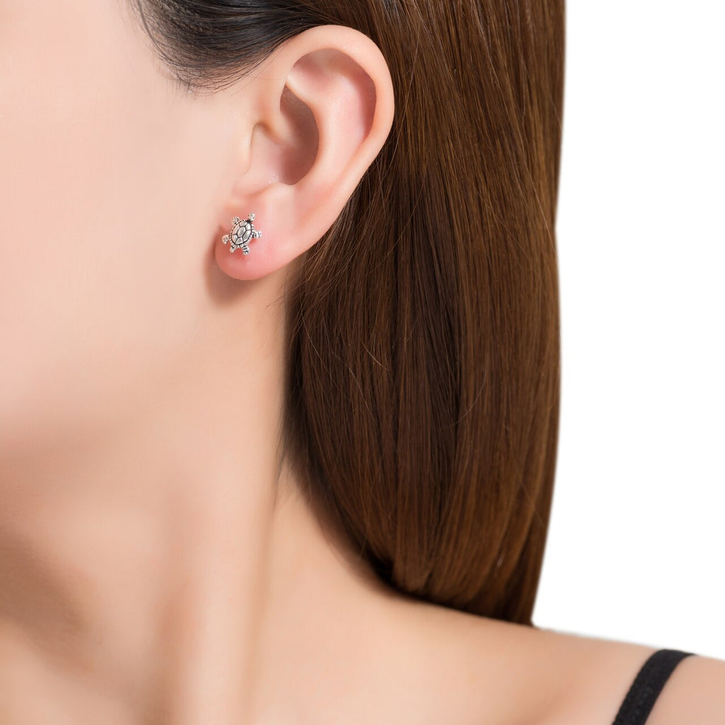 Sterling Silver Small Turtle Stud Earrings Model