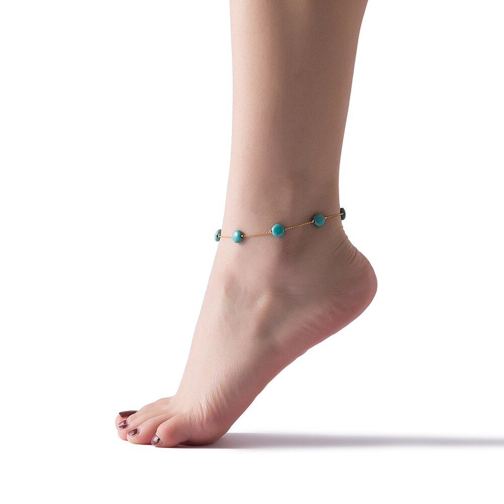 Gold Plated Turquoise Beads Anklet Model