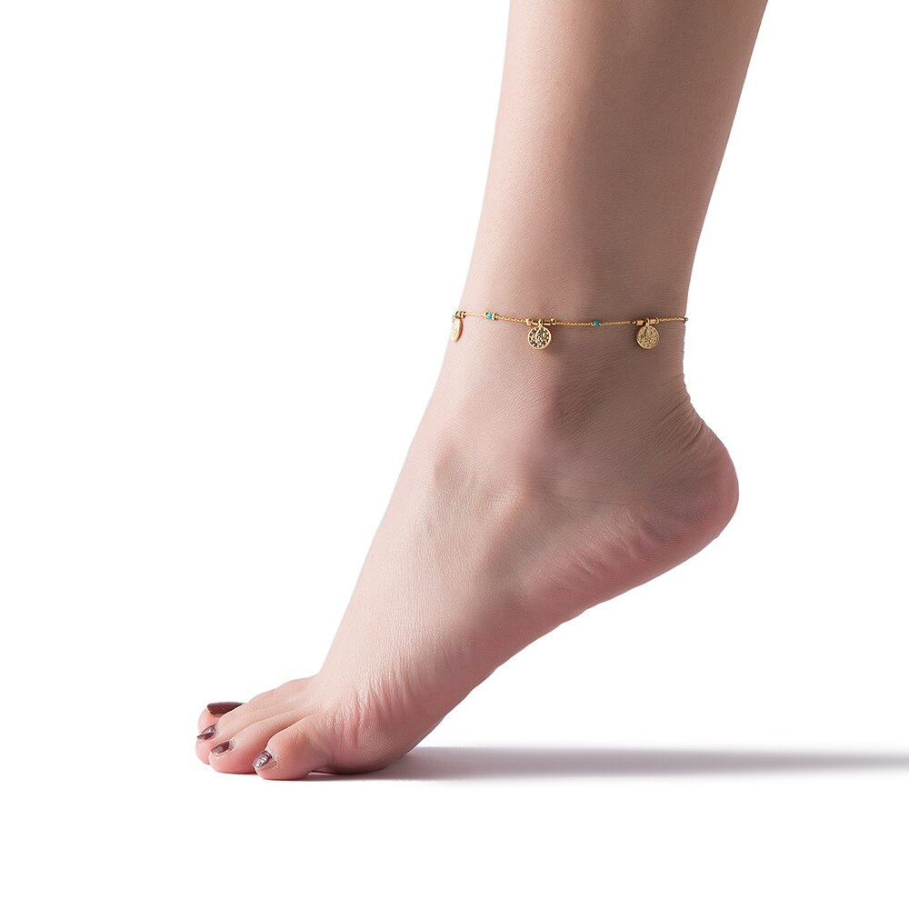 Gold Plated Ottoman Coin and Turquoise Anklet Model