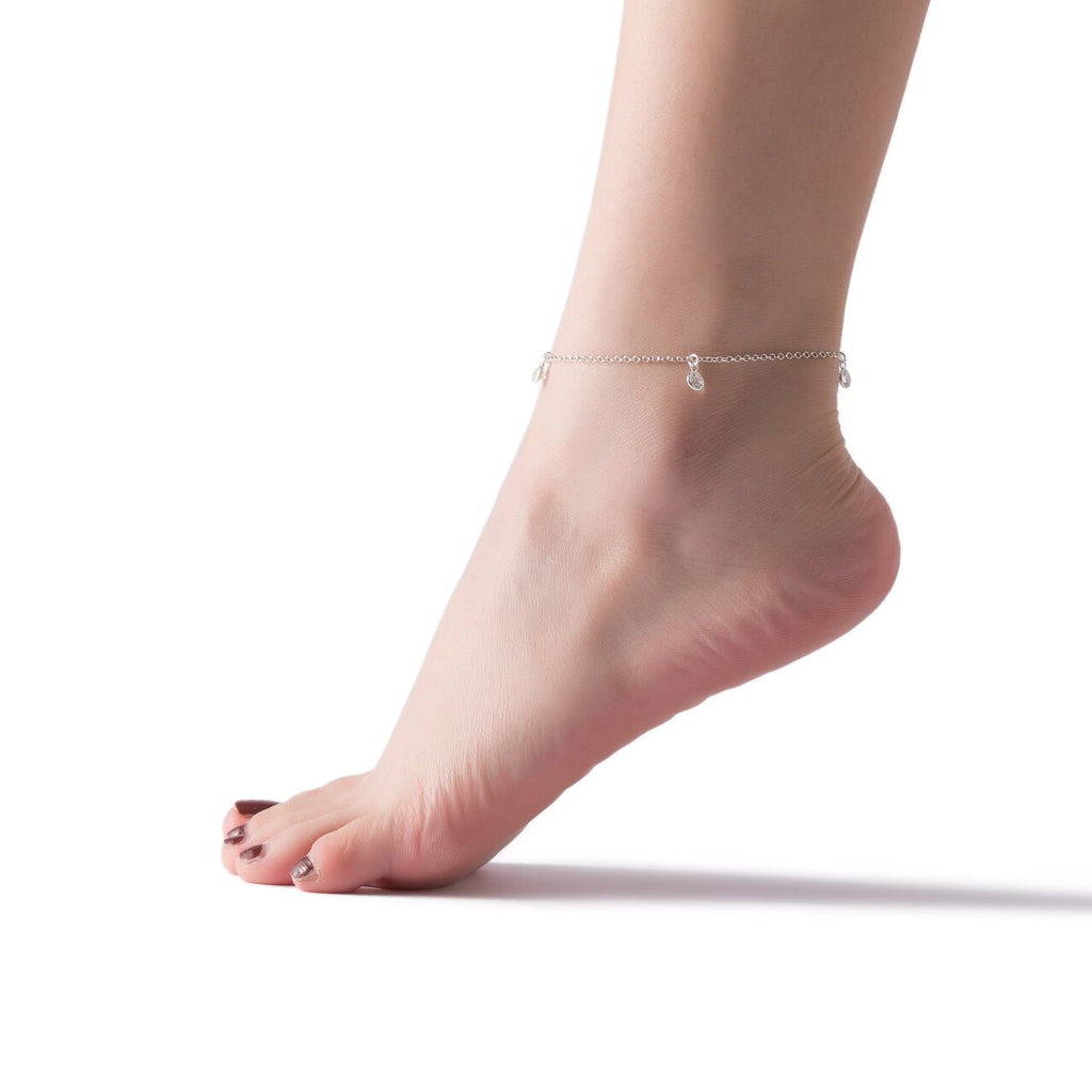 Sterling Silver Dangly Diamond Anklet Model