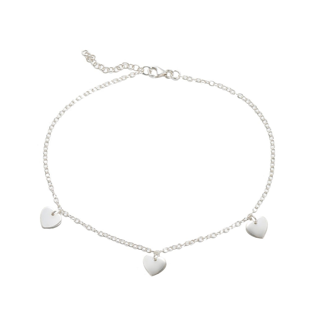 Sterling Silver Dangly Hearts Anklet