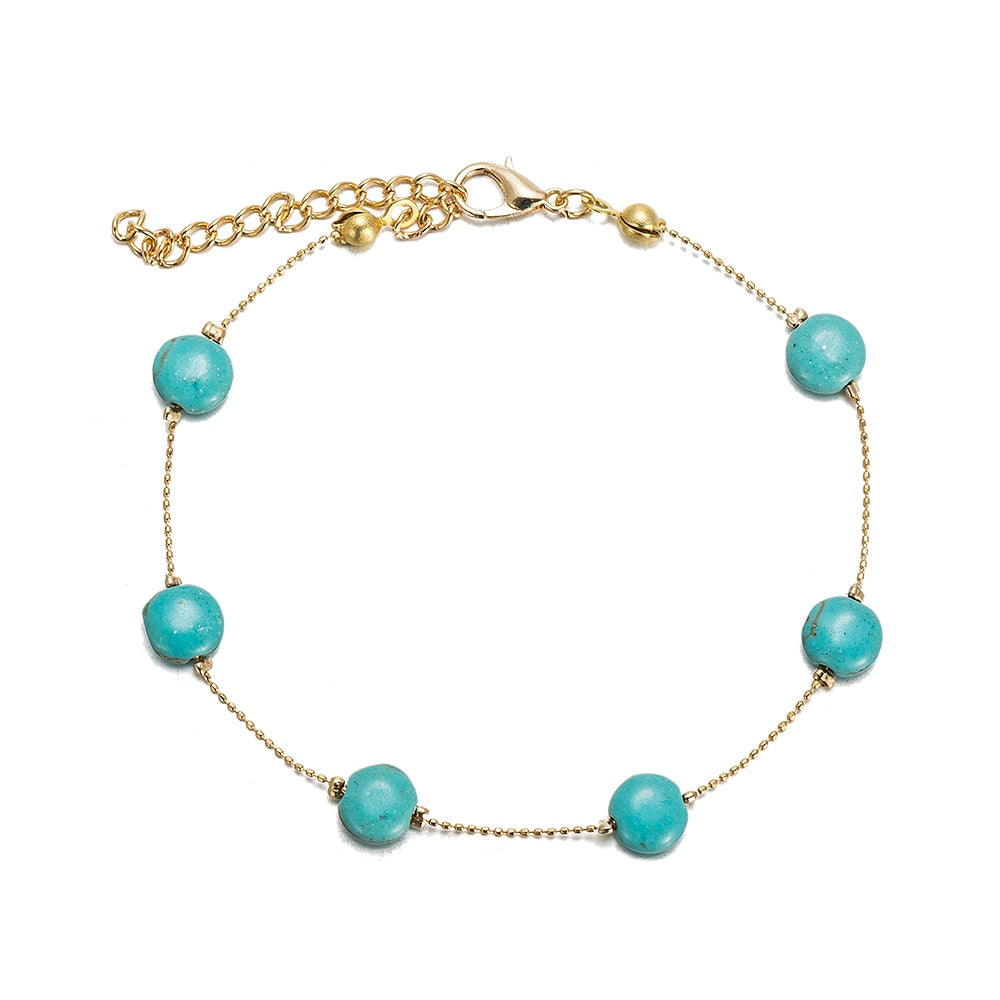 Gold Plated Turquoise Beads Anklet