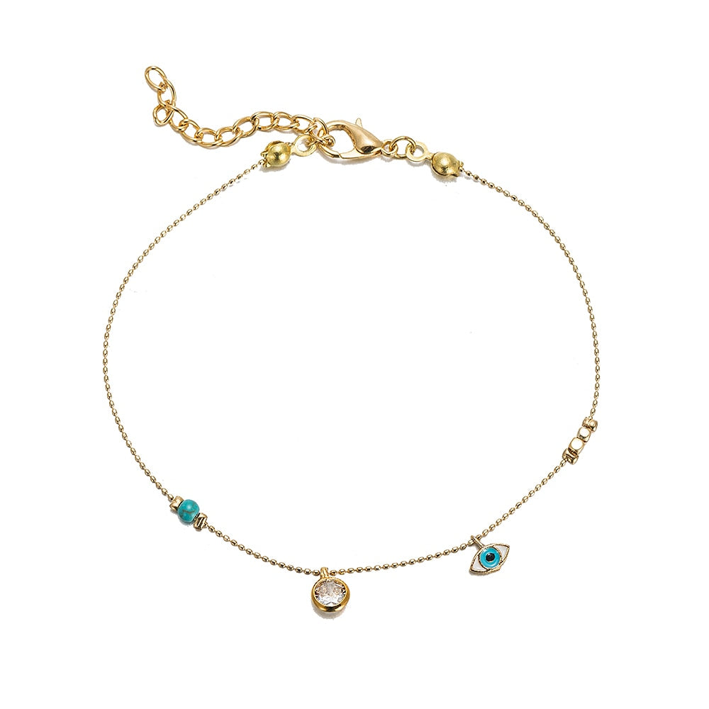 Gold Plated Lucky Eye Charm Anklet