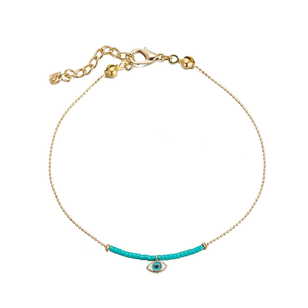 Gold Plated Evil Eye and Turquoise Anklet