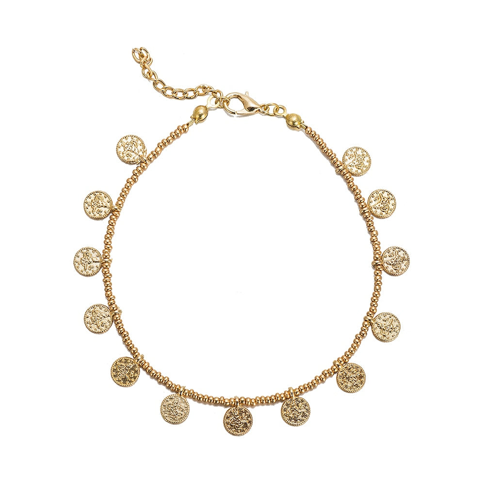 Ottoman Coin and Gold Beaded Anklet