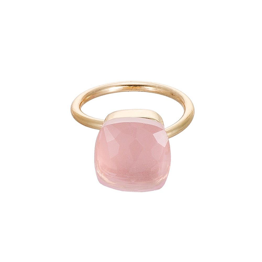 Gold Plated Adjustable Gemstone Rings Pink
