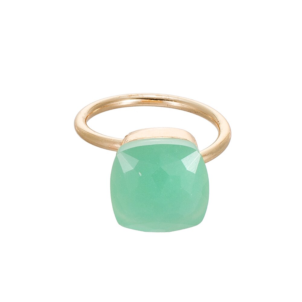 Gold Plated Adjustable Gemstone Rings Green
