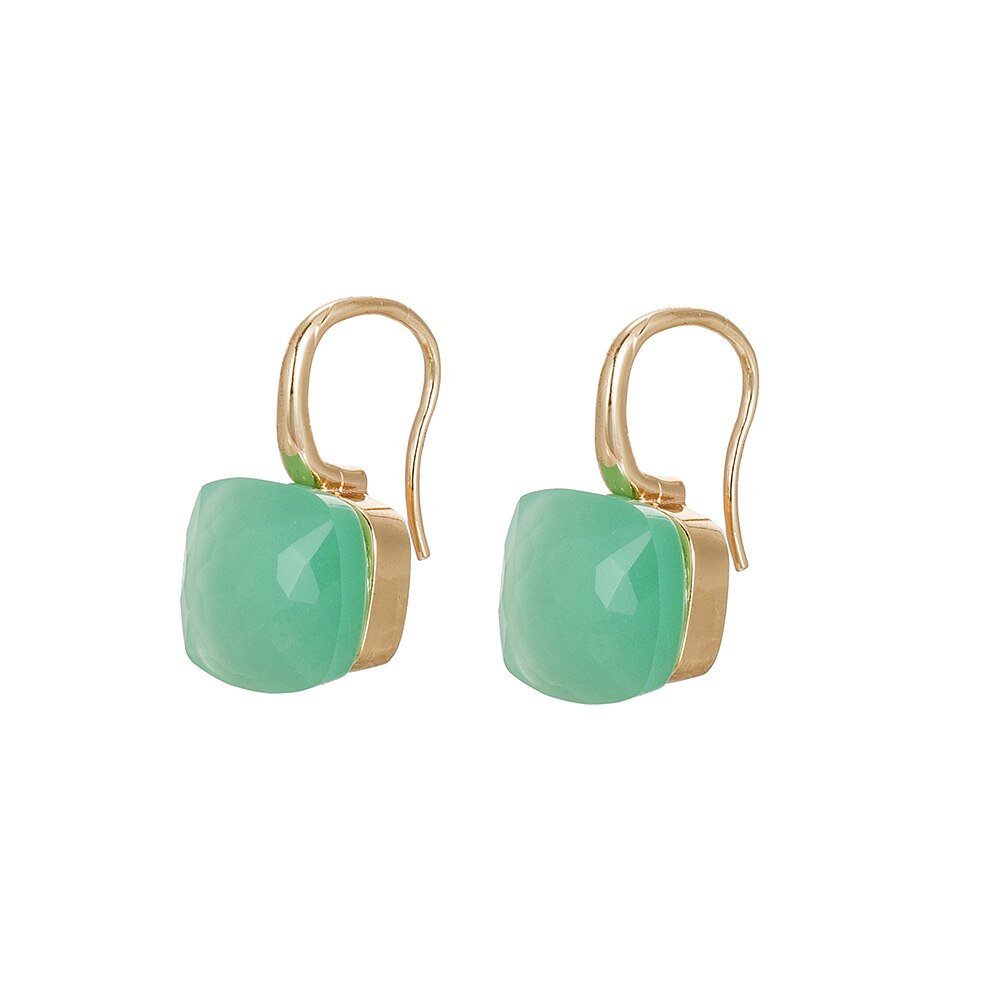 Gold Plated Dangly Gemstone Earrings Green