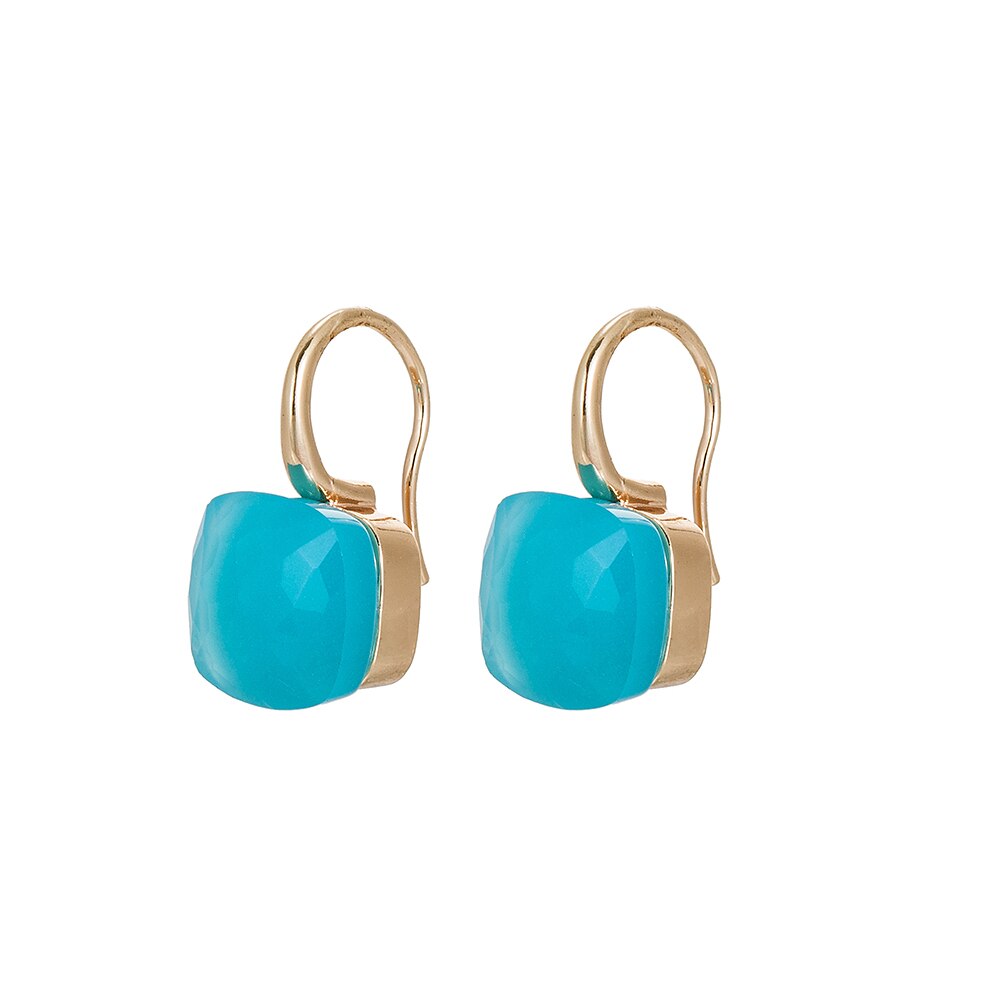 Gold Plated Dangly Gemstone Earrings Blue 