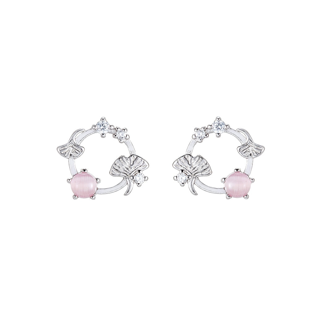 Sterling Silver Rose Quartz Leaf Stud Earrings