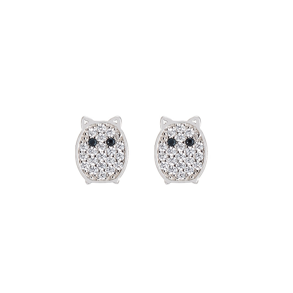 Sterling Silver CZ Owl Stud Earrings
