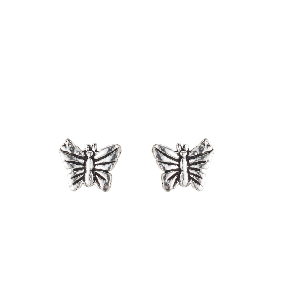 Sterling Silver Oxidized Butterfly Stud Earrings